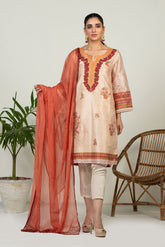 DA-2008 BEIGE EMBROIDERED KURTA WITH DUPATTA